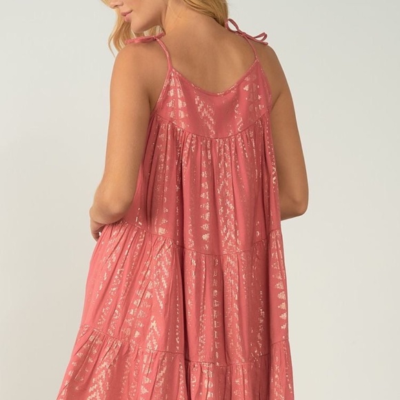 Elan Metallic Print Swing Dress, Pink and Gold, L - Picture 2 of 10